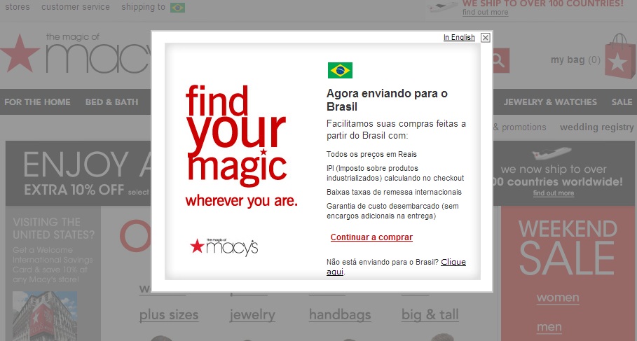 Como comprar online na Macys 